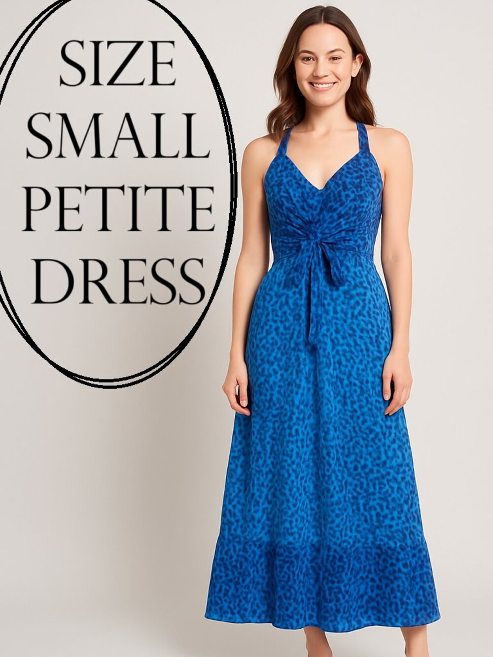 ICE Blue Long Animal Print Sleeveless Maxi Dress Y2K Size Small Petite Cheetah S